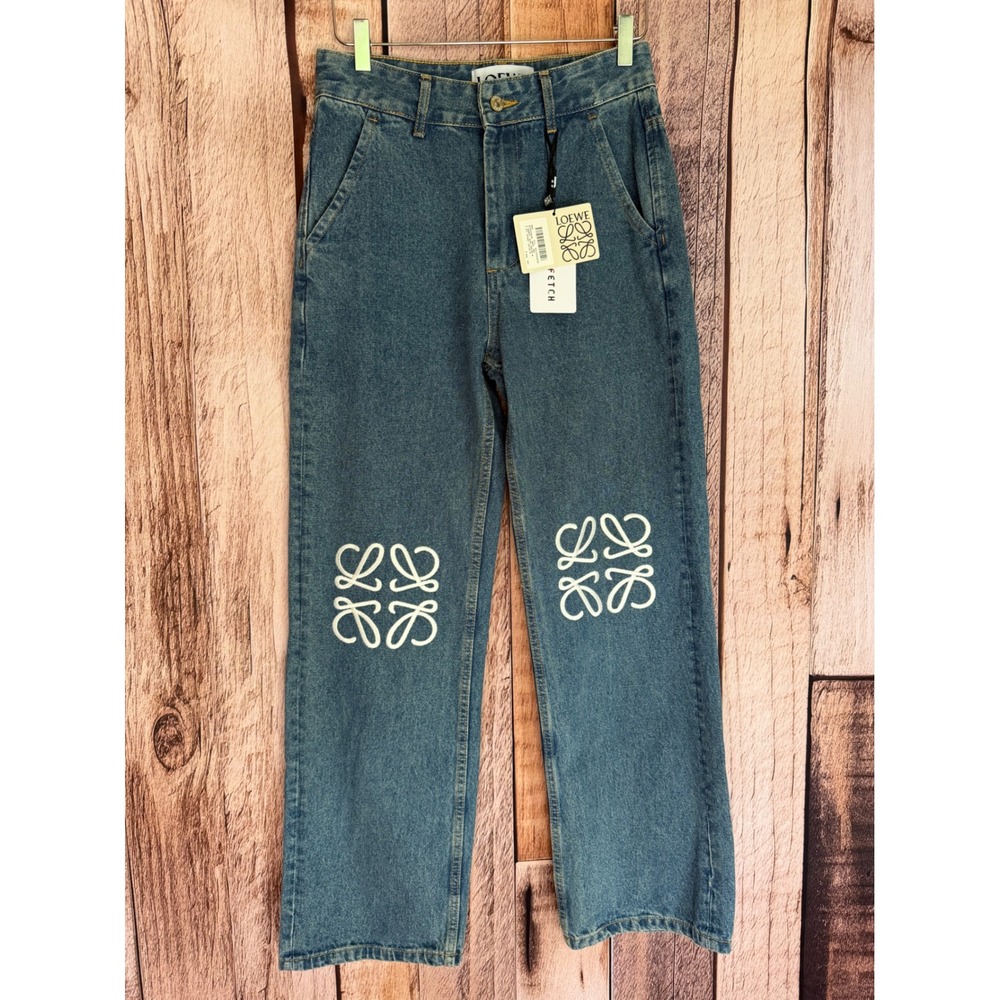 Loewe Jeans 5 Pocket Anagram Logo Straight Leg Indigo Designer Size Medium NWT